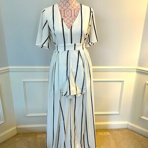 Jumpsuit shorts, white, and navy